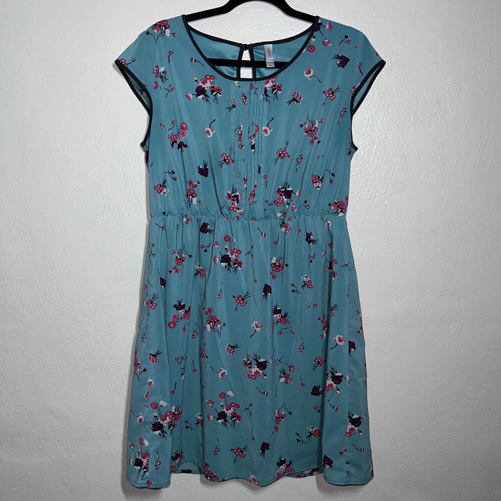 xhilaration Aqua Blue Orange Floral Sleeveless Dress Womens Size XL Description